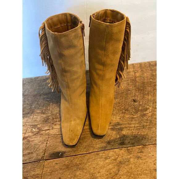 Predictions Boho Leather Fringed High Heel Boots Women Size 7.5 - Picture 3 of 10